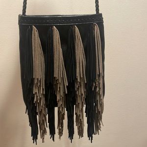 Sam Edelman Black & Brown Leather Fringe Bag
